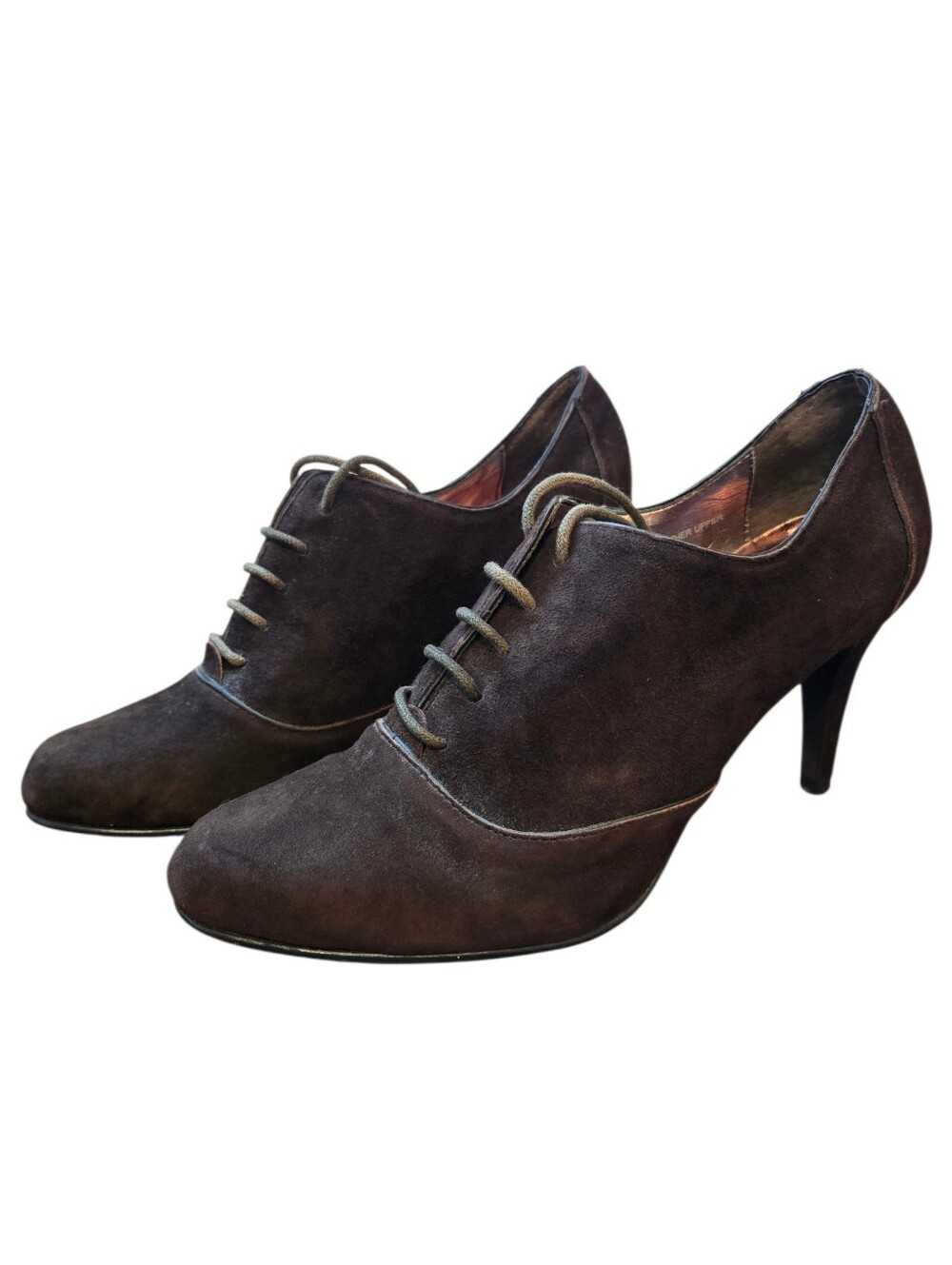 Falchi by Carlos Falchi Brown Suede Lace-Up Stiletto Oxford Booties Size 37